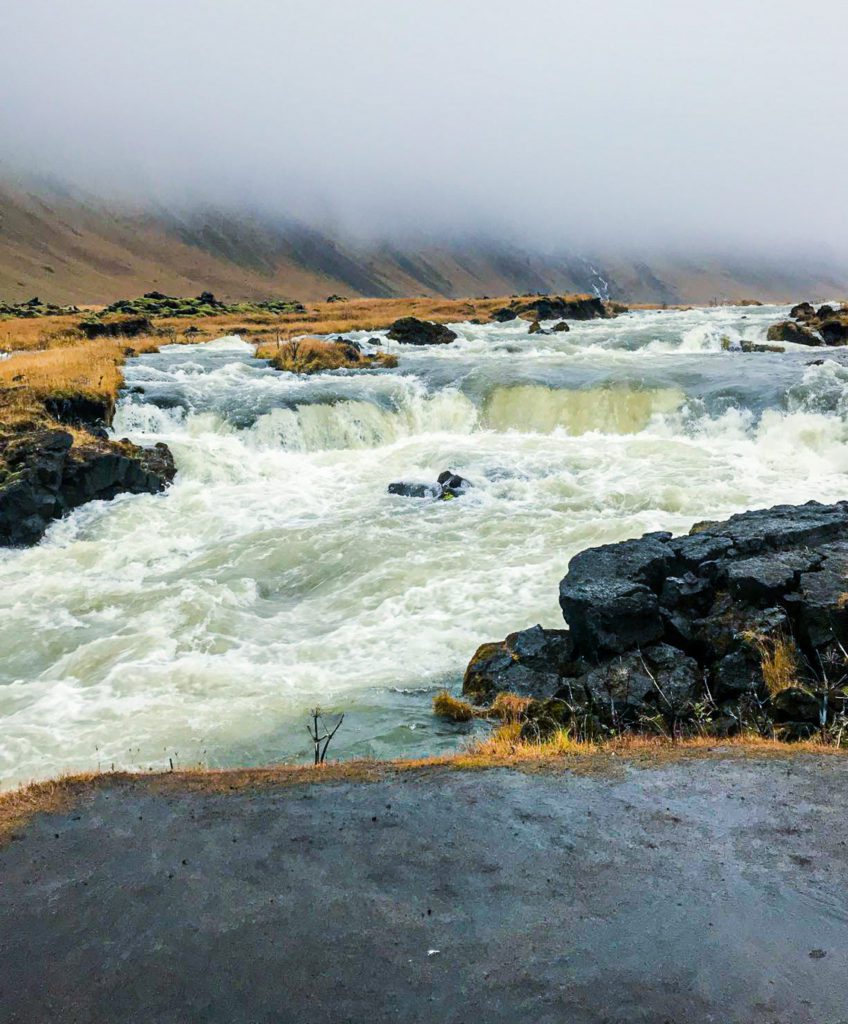 Roadside waterfall in Iceland