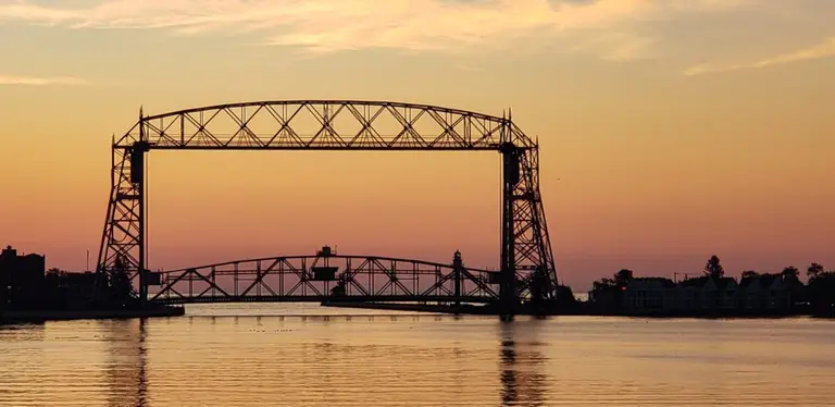 sunrise behind the Aerial Lift Bridge Duluth