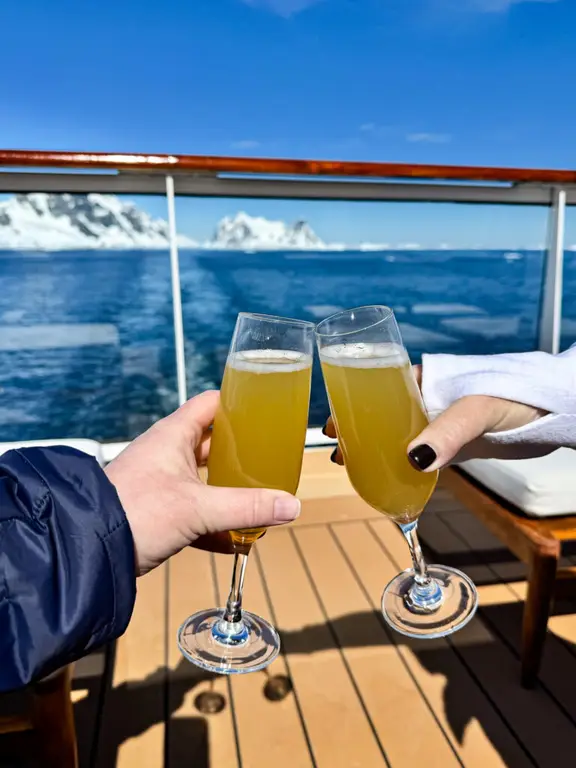 Mimosas on the stern aboard Viking  Expedition Octantis in Antarctica